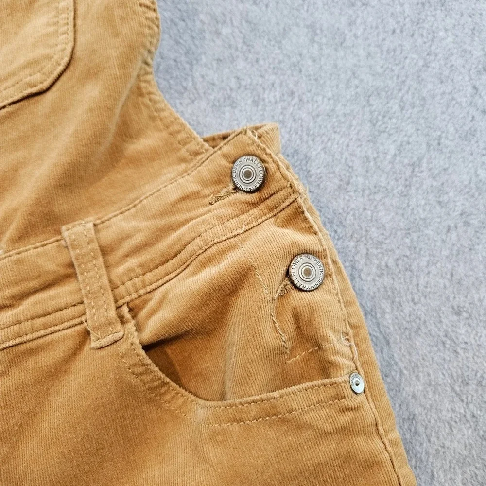 WallFlower Womens Corduroy Overalls Camel Tan Slim Leg Bib Dungarees L